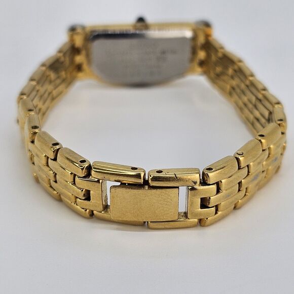VTG Seiko Half Moon Women\'s Watch 14MM Black Dial Gold Band 6\